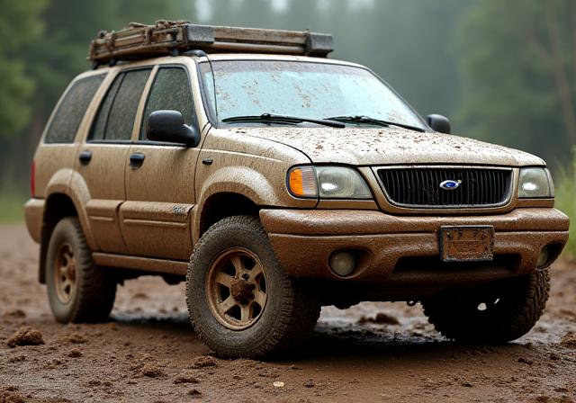 흙탕물로 더러워진 SUV